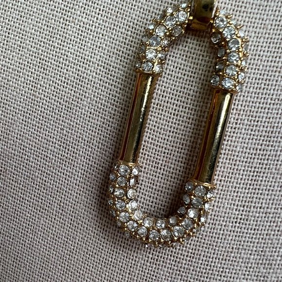 Ann Taylor Link Pendant Necklace Gold Tone Rhinestones Signed 31 inch - Picture 4 of 8